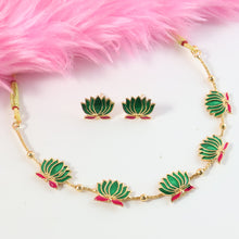 Traditional Green  Lotus Motif Jewellery Set