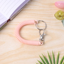 Elastic Spiral Coil Keychain Bracelet With Metal Key Ring And Clip Hook (1 Pc)